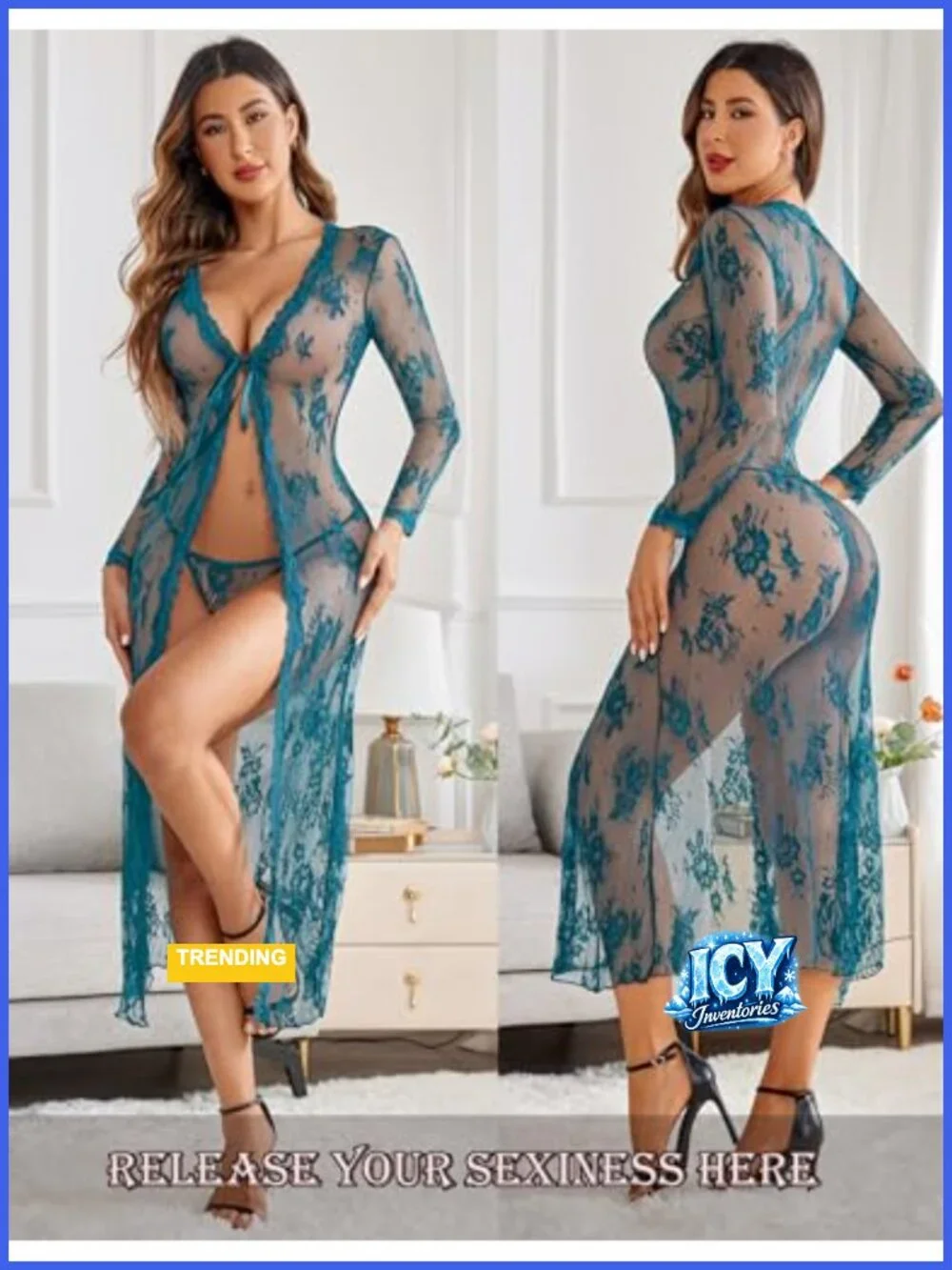 Sheer Lace Robe for Women Sexy Mesh Bridal Lingerie Coverup Long Sleeve